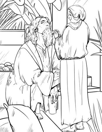 Lineart, full body, two characters, complex background