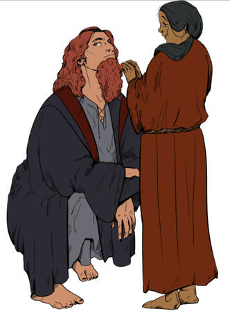 Flat, full body, two characters, no background