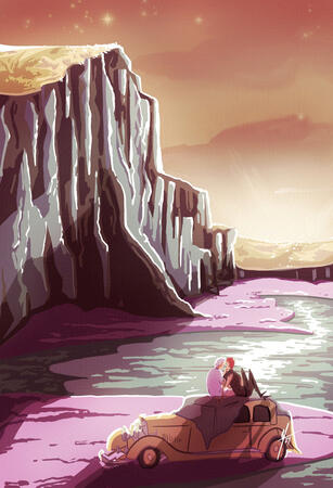 Detailed, two characters, complex background