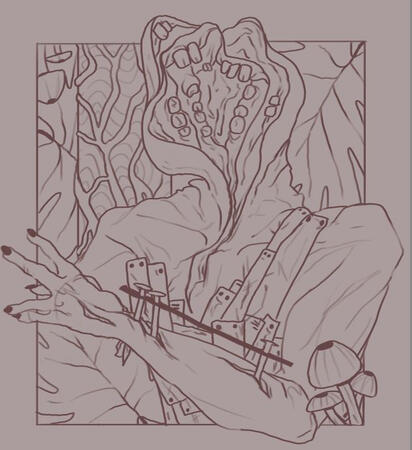 Lineart, one character, simple background