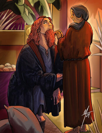Detailed, two characters, complex background
